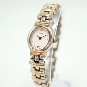 Vintage Pulsar Women Watch 19mm Oval Two Tone Stainless Steel Bracelet V700-X077